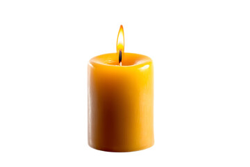 Glowing Yellow Pillar Candle Illuminating a Soft Light on a Pure White Backdrop 