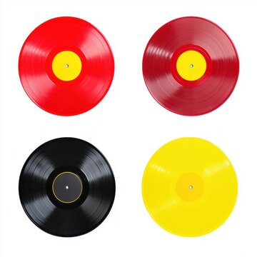 Vibrant Collection of Colorful Vinyl Records on White Background