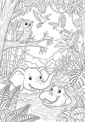 Jungle animals coloring page