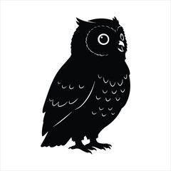 Adorable black silhouette owl with big eyes perched standing studio shot