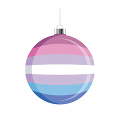 Bigender pride flag Christmas ball icon vector isolated on a white background. LGBTQ+ decorative Christmas tree ornament. Christmas hanging bauble with a Bigender flag symbol. LGBTQ holiday season