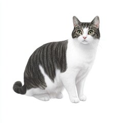 Obraz premium Realistic illustration of a sitting domestic cat with striking fur