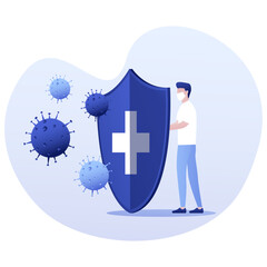 Immunity and Virus Protection Concept – Man with Shield Blocking Virus