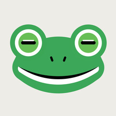 A cute cartoon green frog with closed eyes and a wide smile logo