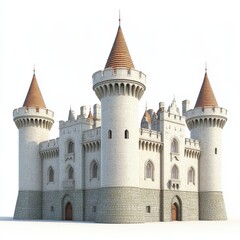 Detailed Fairy Tale Castle with Towers and Spires in White and Stone