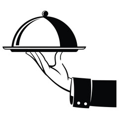 Fototapeta premium Elegant hand in suit serving a covered dish with a dome lid