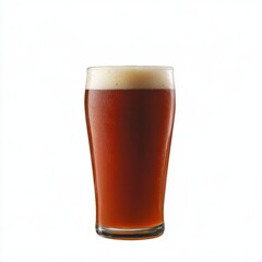 Tall Glass of Amber Beer with Foamy Head on a White Background