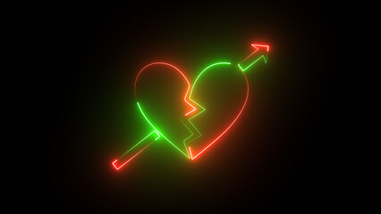 Neon Broken Heart Symbol Icon on Black Background, Broken heart animation, Concept 4k video