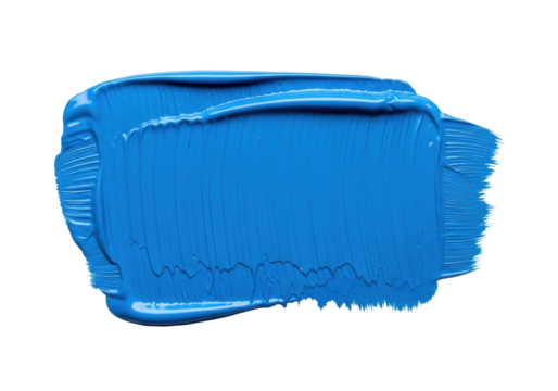 An abstract textured brush stroke, vibrant classic blue paint, prominent vertical marks, uneven organic edges, on transparent background with copy space Concept for artistic design elements