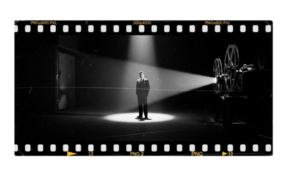 Classic Black and White Film Noir Style Image of a Man in Spotlight
