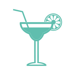 Teal margarita cocktail glass with straw and lime slice icon drink beverage