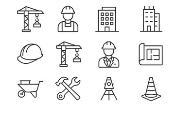 Construction site activities showcasing various tools, workers, and equipment during a busy workday