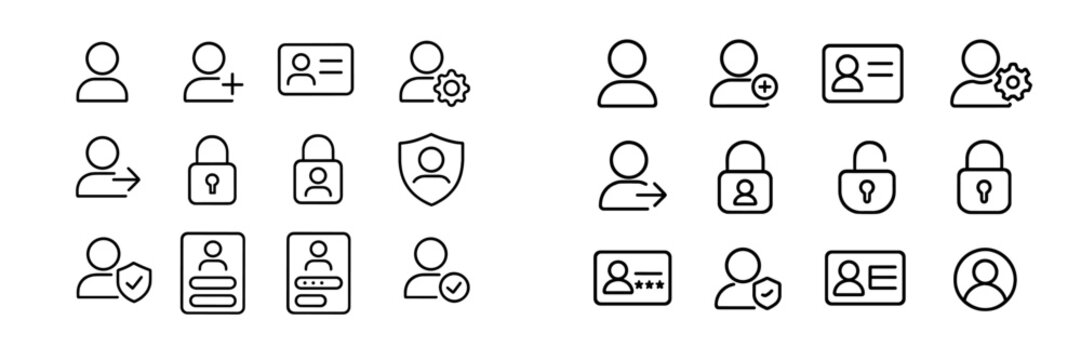 Icons representing user management features for online platforms and applications, showcasing security and accessibility options