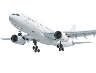 a white airplane taking off, isolated on a Transparent background PNG