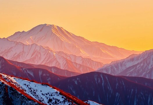 Majestic Meili Snow Mountain reflecting golden sunrise on Rizhao hills, meili, china