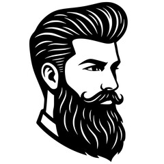 Hipster Man Head Profile with Pompadour Haircut and Long Beard, hipster, beard, man, hairstyle, vintage