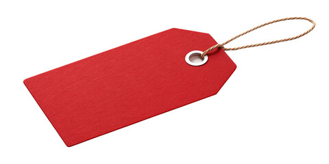 Red Paper Tag with String Isolated on Transparent Background
Blank Red Price Tag with Metal Ring and String for Mockups and Branding