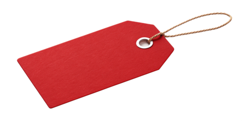Red Paper Tag with String Isolated on Transparent Background
Blank Red Price Tag with Metal Ring and String for Mockups and Branding