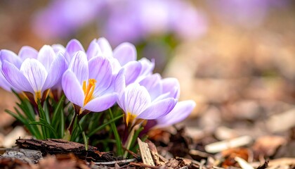 Close-up of blooming crocus flowers in spring