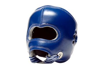 Striking Blue Leather Boxing Headgear for Optimal Protection During Training and Sparring Sessions, Ensuring Safety and Confidence in the Ring