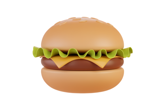 A delightful and stylized 3D rendering of a classic cheeseburger on a crisp white background.