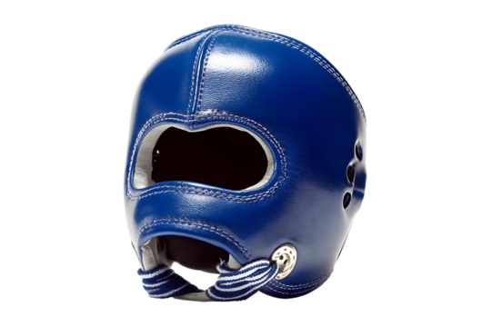Striking Blue Leather Boxing Headgear for Optimal Protection During Training and Sparring Sessions, Ensuring Safety and Confidence in the Ring