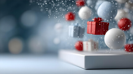 christmas gift box with snowflakes background