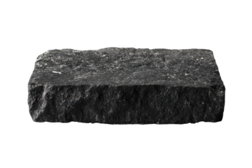 Rough dark grey stone block isolated on transparent background. Rough black asphalt texture with a coarse and grainy surface isolated on white background.