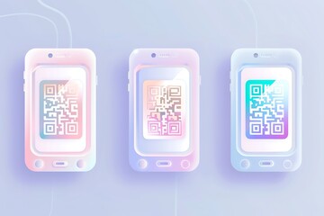 QR code displayed on digital smartphone screens, innovative mobile technology