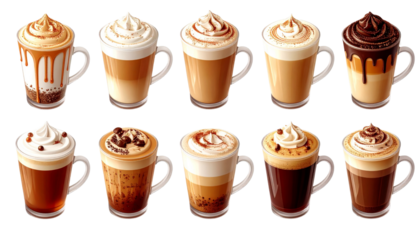  Assorted Coffee Drinks Collection PNG