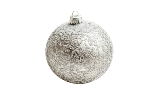 Silver spiral christmas ornament isolated on transparent background. Silver frosted christmas ornament featuring a delicate texture isolated on white background.