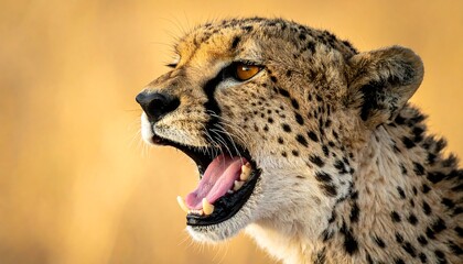 Close-up profile of a cheetah roaring