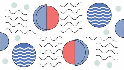 Abstract background with circles waves and dots in blue red and black color scheme design style art on transparent background silhouette