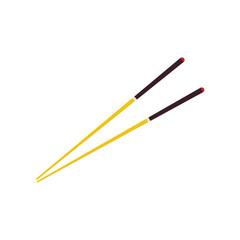 Elegant yellow chopsticks with dark tips and red accents poised for a delicious Asian meal, perfect for culinary blogs and restaurant promotions.