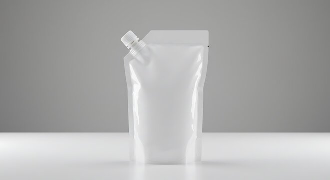 Mockup clear plastic pouch with spout and cap, isolated on white background commercial usage
