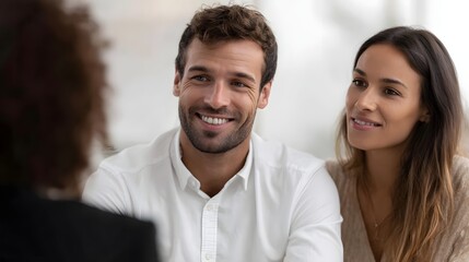 Fototapeta premium A happy couple meeting with a financial advisor for planning and advice looking confident and engaged