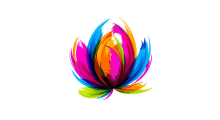 Vibrant abstract flower logo created with colorful paint brushstrokes. Dynamic artistic vector illustration svg element isolated on transparent background.