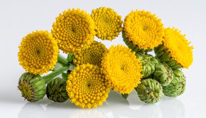 Close-up of bright yellow flowers with green buds