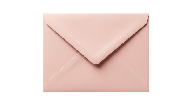 Square blush pink envelope isolated on white, blank stationery for invitations and greetings mockup
