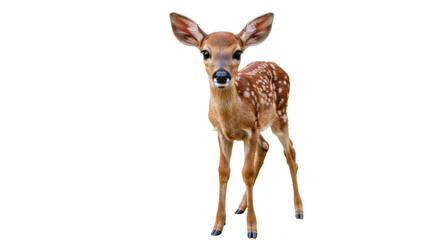 Adorable fawn isolated PNG on transparent background, young deer with spots for wildlife and nature designs