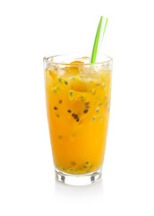 Tasty passion fruit drink isolated on white