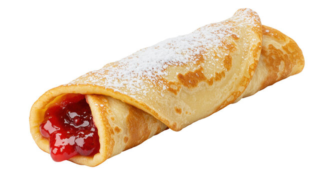 Rolled crepe with strawberry jam isolated on transparent background, sweet pancake dessert with powdered sugar for breakfast - Powered by Adobe