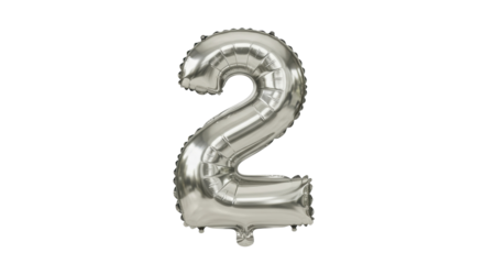 Shiny silver number 2 balloon isolated PNG, festive party decoration for birthday celebration and anniversary event
