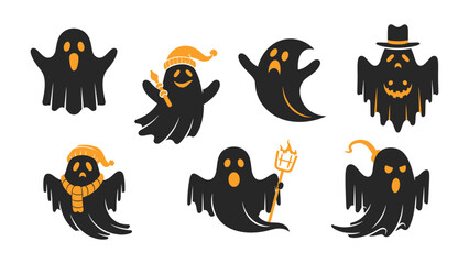 Whimsical Halloween Ghosts: A collection of charming and playful cartoon ghosts ready to haunt and delight. Each ghost features a unique expression and whimsical charm.