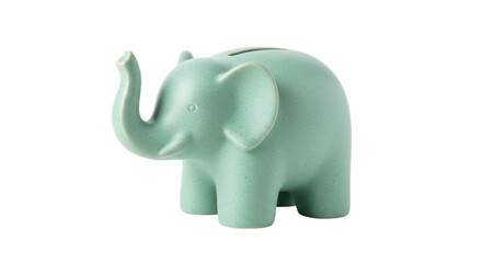 Mint green ceramic elephant coin bank isolated on white, cute animal figurine for kids room decor and savings concept