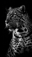 Fototapeta premium Black and White Profile of a Beautiful Leopard in Dark Background
