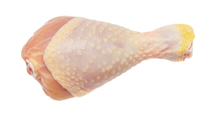Raw chicken drumstick isolated PNG, poultry leg with skin on transparent background for cooking and food preparation