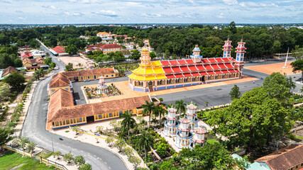 Aerial view of Cao Dai Temple in Tay Ninh, Vietnam