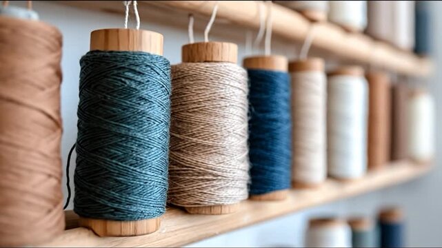 Spool display shelf textile craft material thread fiber soft hues