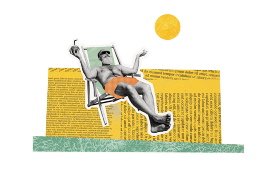 Composite photo collage of happy old man lay longer summer vacation sunbathing coconut drink relax resort isolated on painted background